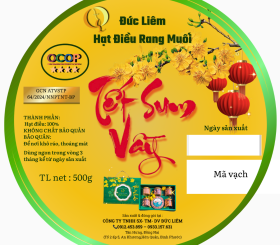 Hạt điều rang muối Đức Liêm, hộp tròn 500gr (nhãn vàng Tết sum vầy)