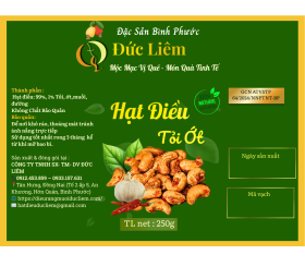 Hạt điều tỏi ớt Đức Liêm, hộp pet 250gr (nhãn xanh Đặc sản Bình Phước)