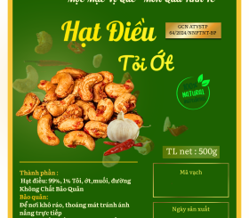 Hạt điều tỏi ớt Đức Liêm, hộp pet 500gr (nhãn xanh Đặc sản Bình Phước)