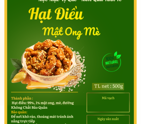 Hạt điều mật ong mè Đức Liêm, hộp pet 500gr (nhãn xanh Đặc sản Bình Phước)