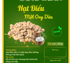 Hạt điều mật ong dừa Đức Liêm, hộp pet 500gr (nhãn xanh Đặc sản Bình Phước)