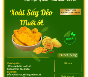 Xoài sấy dẻo muối ớt Đức Liêm, hộp pet 500gr (nhãn xanh Đặc sản Bình Phước)