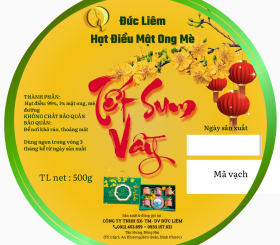 Hạt điều mật ong mè Đức Liêm, hộp tròn 500gr (nhãn vàng Tết sum vầy)