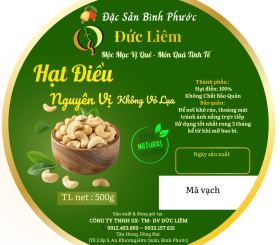 Hạt điều nguyên vị không vỏ lụa Đức Liêm, hộp tròn 500gr (nhãn xanh Đặc sản Bình Phước)
