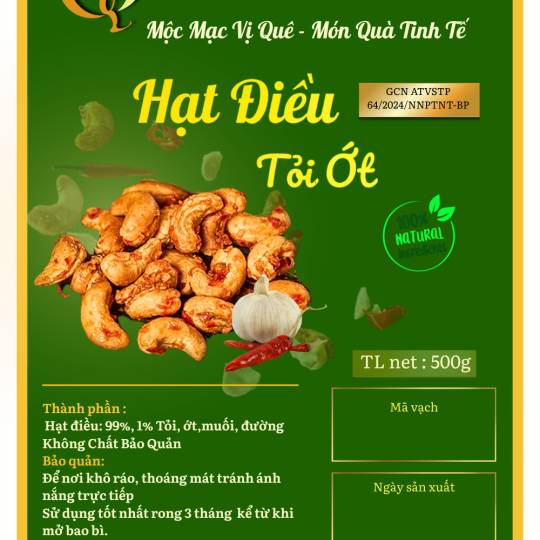 Hạt điều tỏi ớt Đức Liêm, hộp pet 500gr (nhãn xanh Đặc sản Bình Phước)