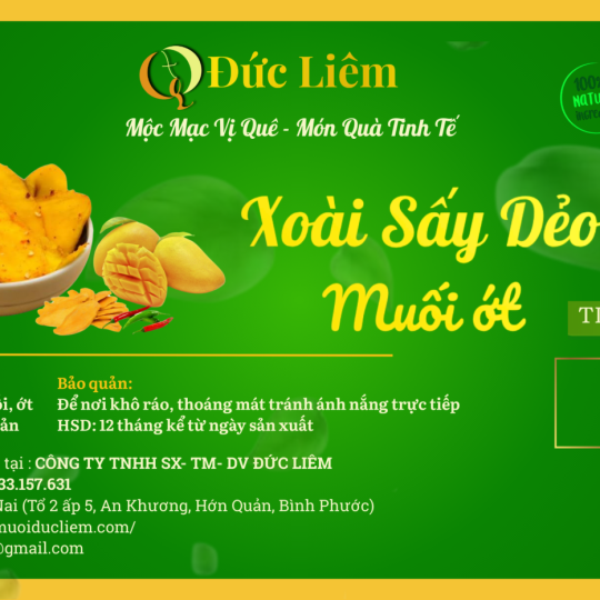 Xoài sấy dẻo muối ớt Đức Liêm, hộp pet 250gr (nhãn xanh Đặc sản Bình Phước)