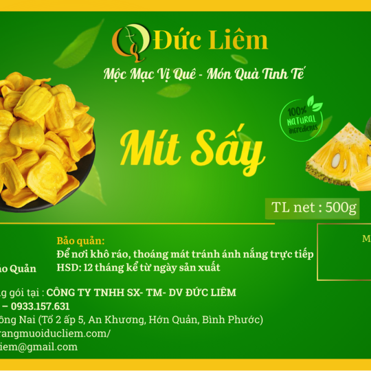 Mít sấy Đức Liêm, hộp pet 500gr (nhãn xanh Đặc sản Bình Phước)