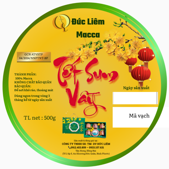Macca Đức Liêm, hộp tròn 500gr (nhãn vàng Tết sum vầy)