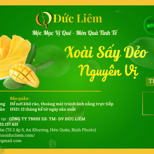 Xoài sấy dẻo nguyên vị Đức Liêm, hộp pet 250gr (nhãn xanh Đặc sản Bình Phước)